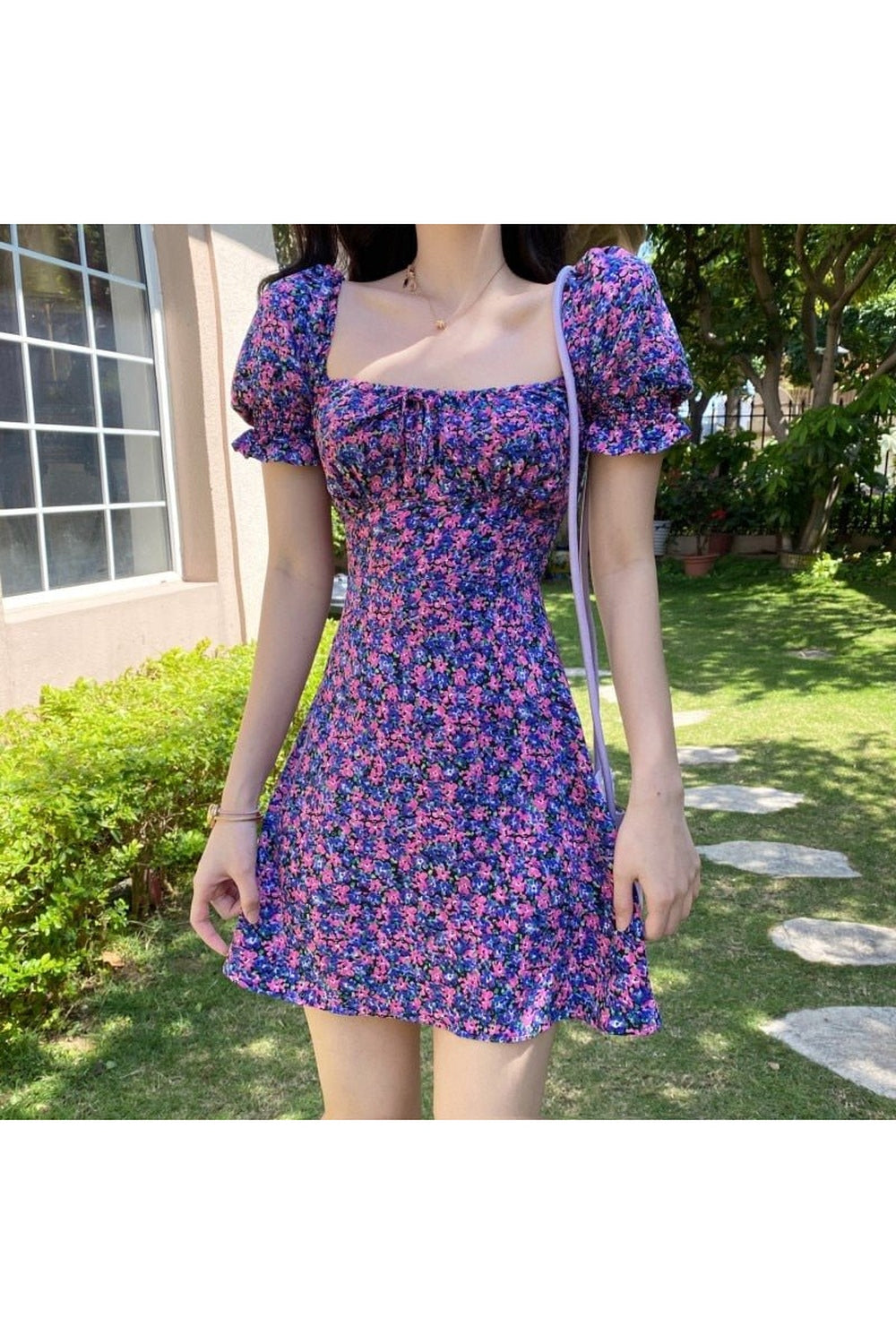 Y2k Purple Floral Dress