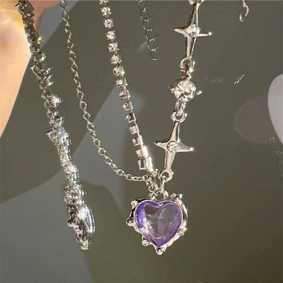 Y2k Purple Heart Pendant Necklace