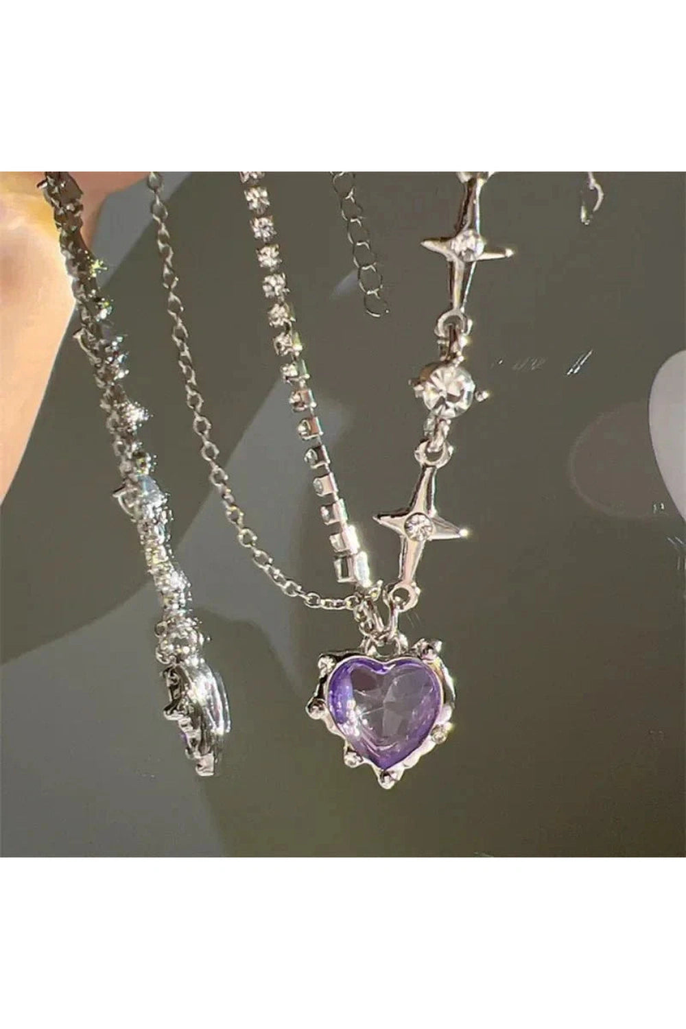 Y2k Purple Heart Pendant Necklace