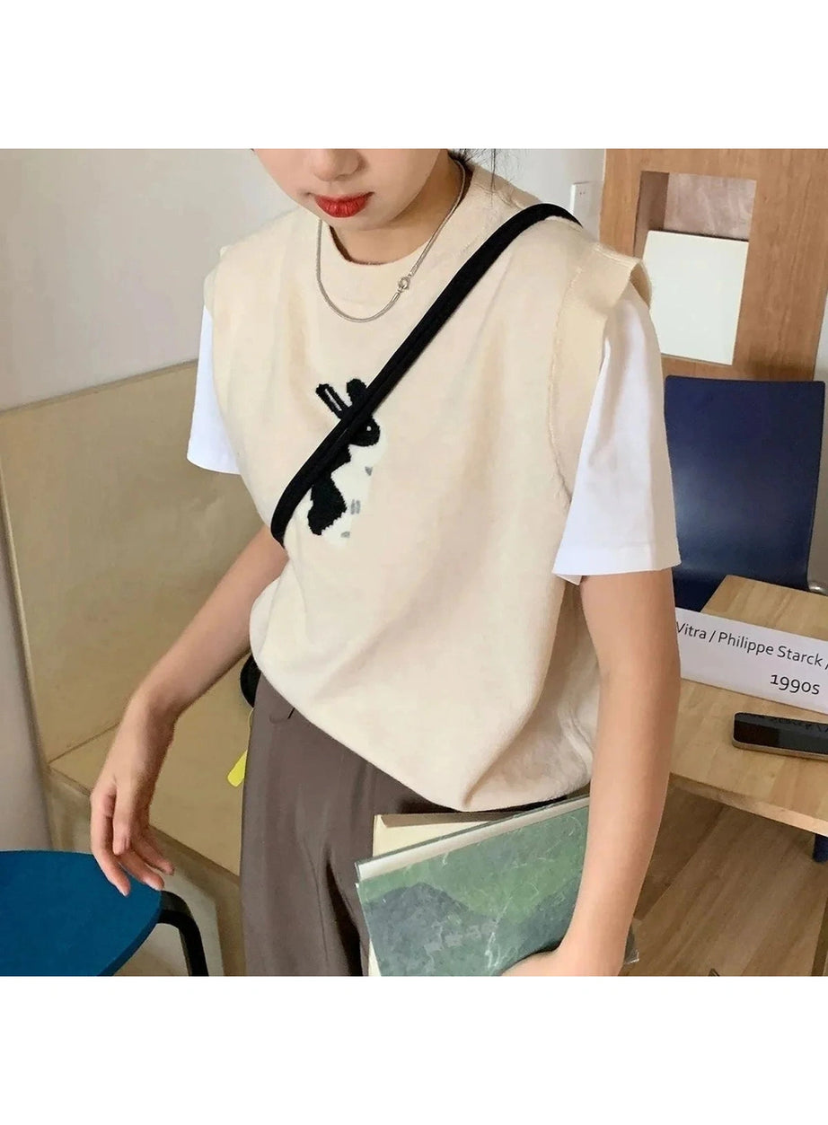 Y2k Rabbit Patch Sweater Vest