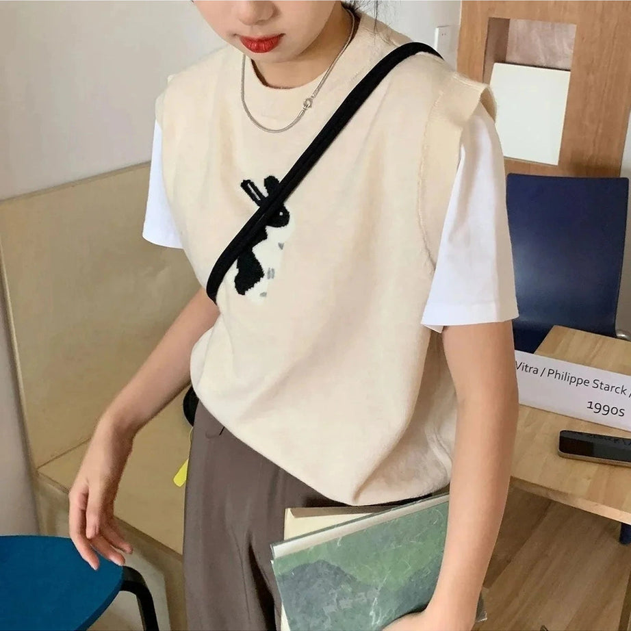 Y2k Rabbit Patch Sweater Vest