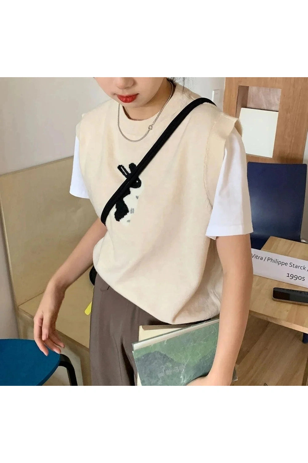 Y2k Rabbit Patch Sweater Vest