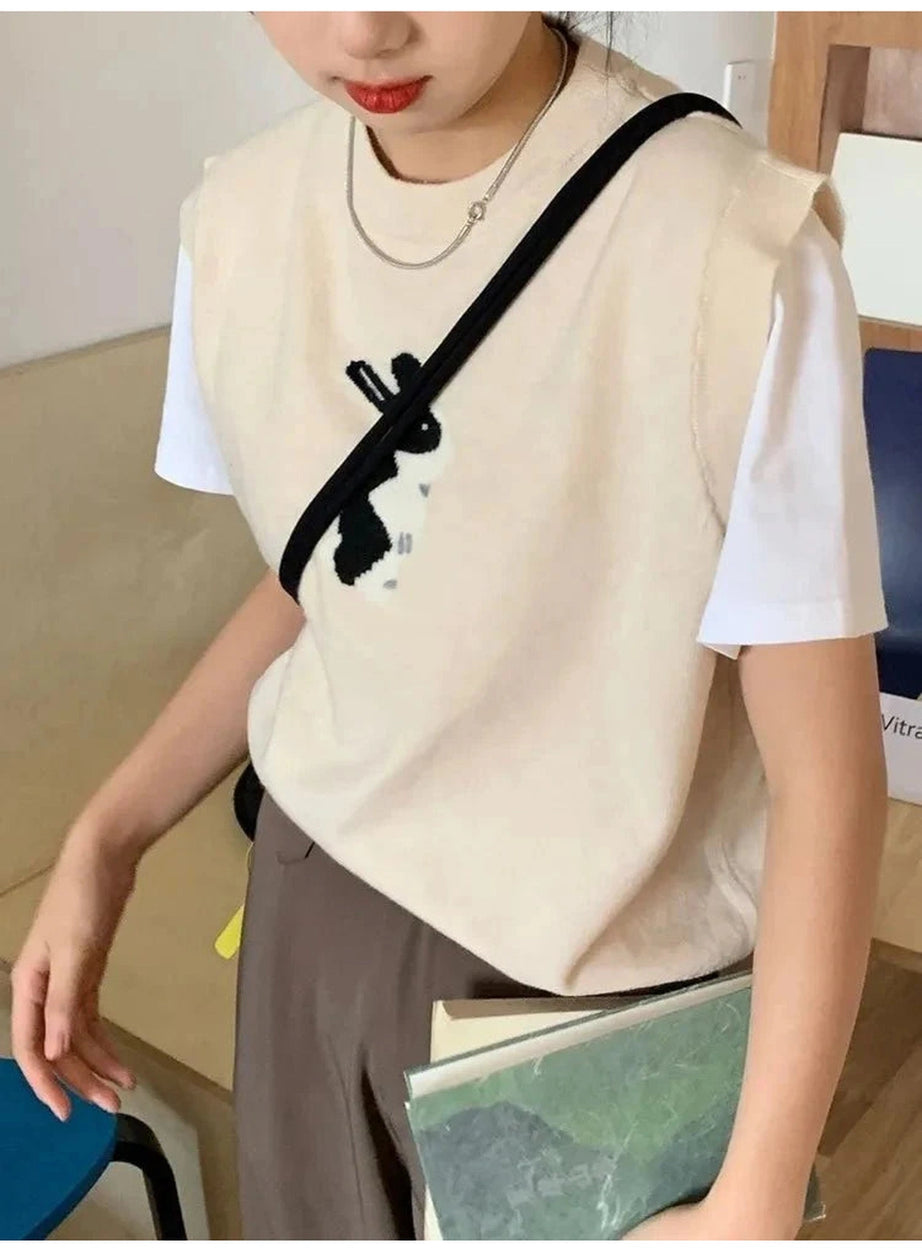 Y2k Rabbit Patch Sweater Vest