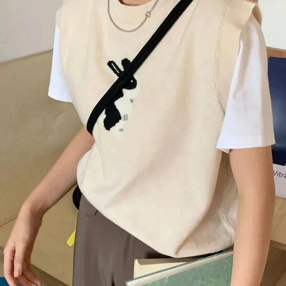 Y2k Rabbit Patch Sweater Vest