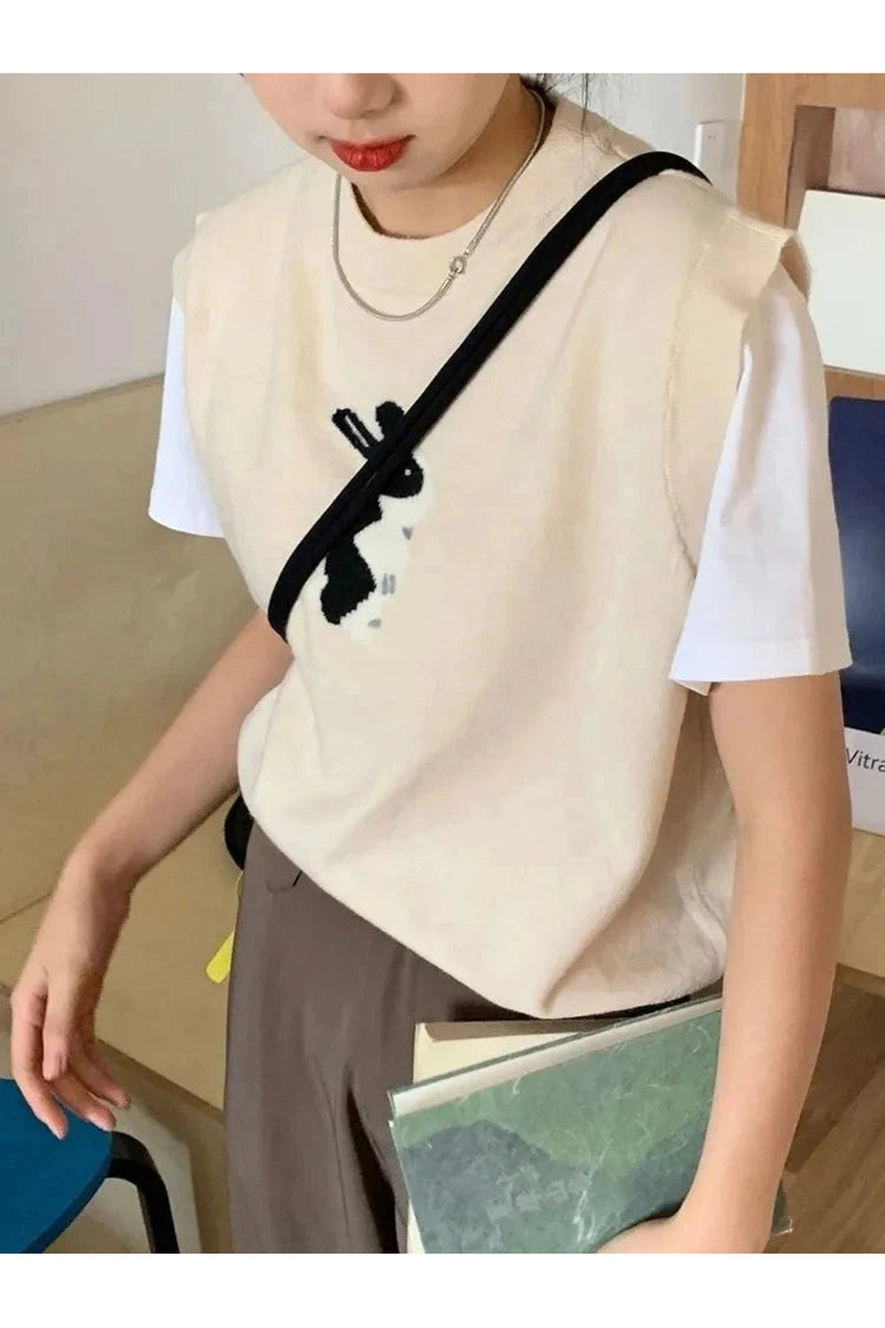 Y2k Rabbit Patch Sweater Vest