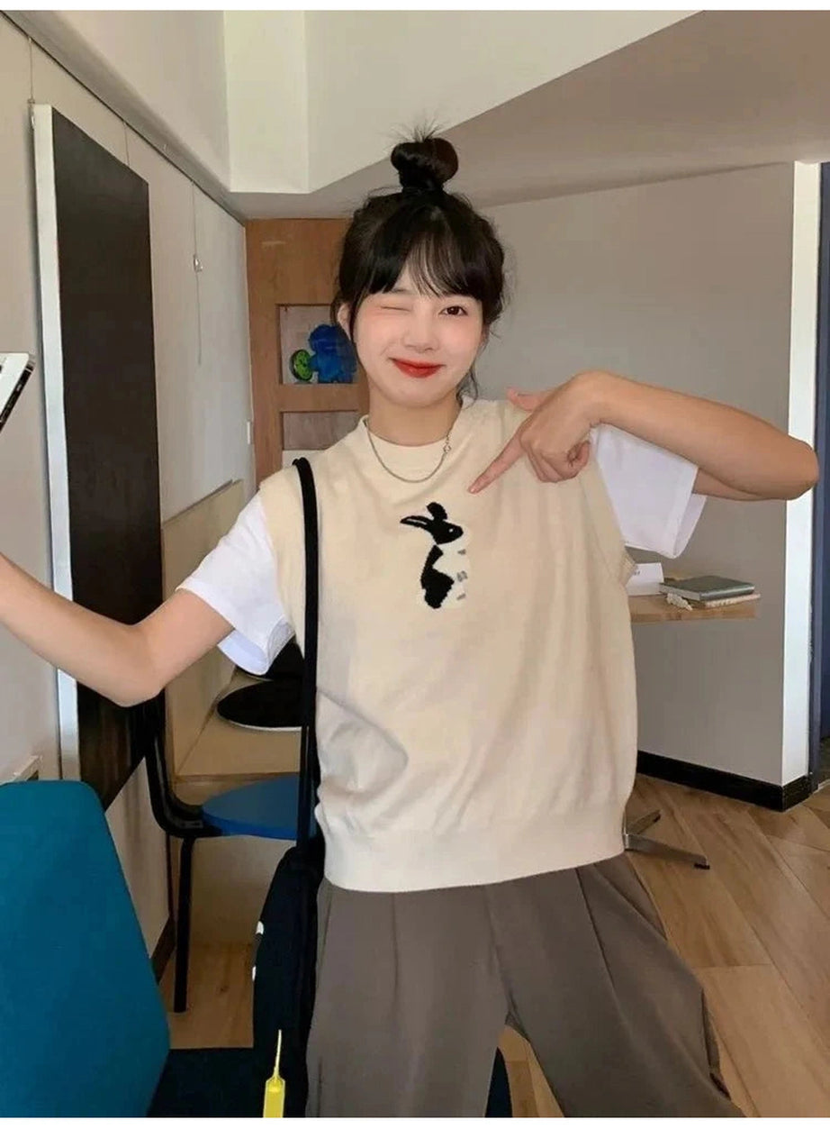 Y2k Rabbit Patch Sweater Vest