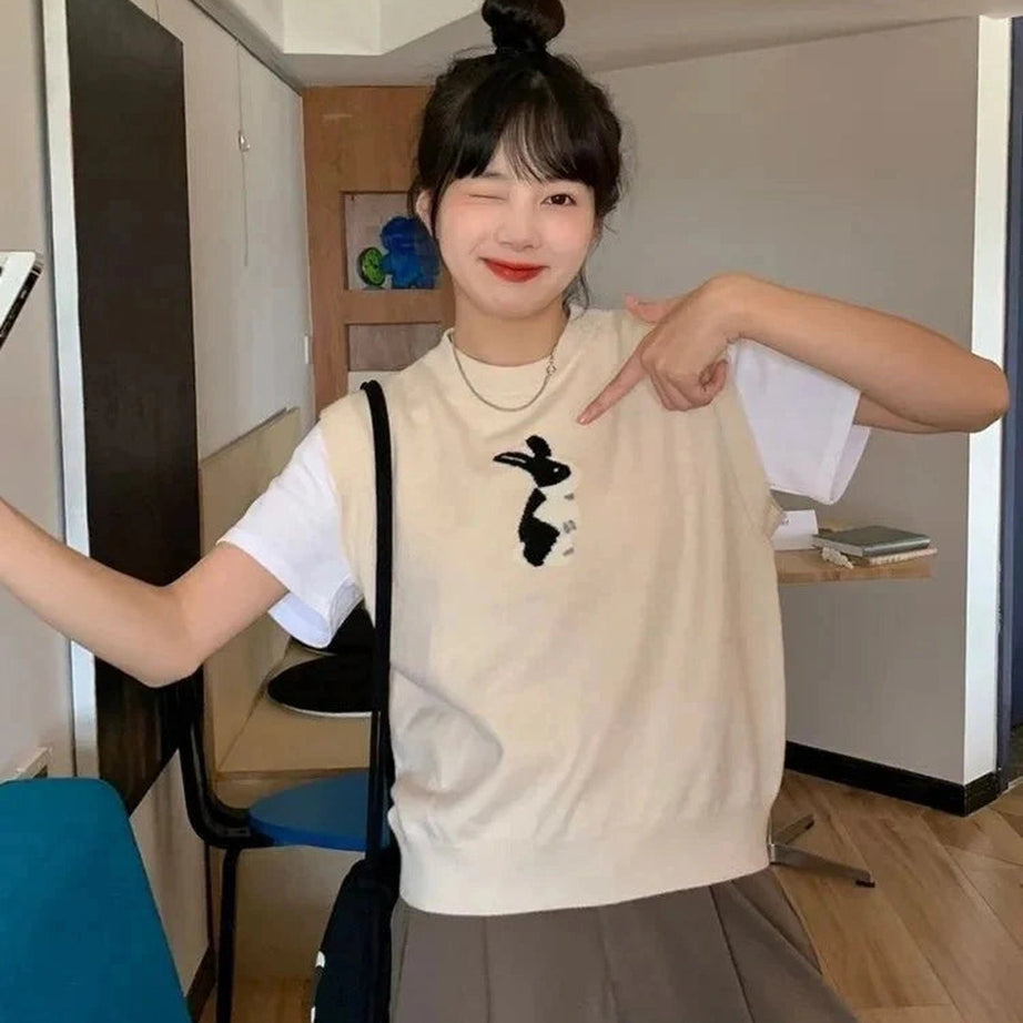 Y2k Rabbit Patch Sweater Vest