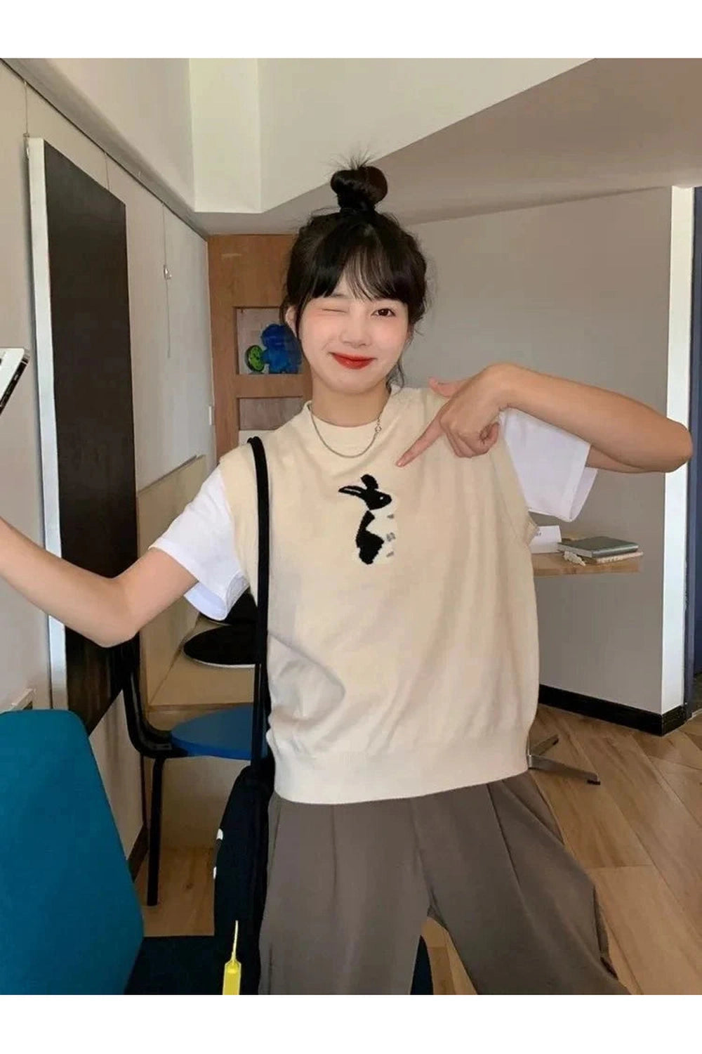 Y2k Rabbit Patch Sweater Vest