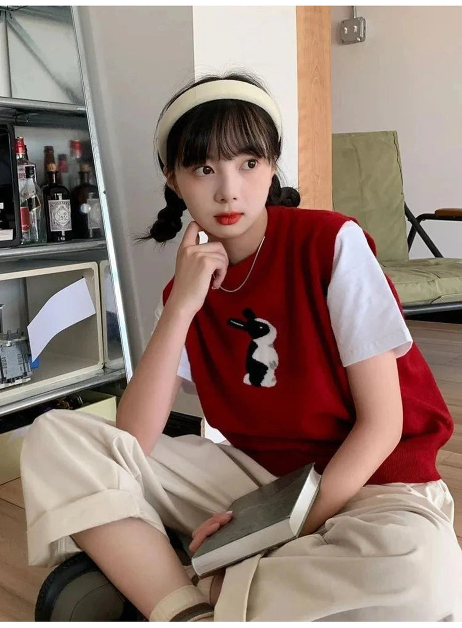 Y2k Rabbit Patch Sweater Vest