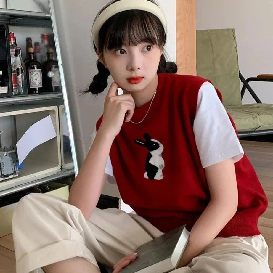 Y2k Rabbit Patch Sweater Vest