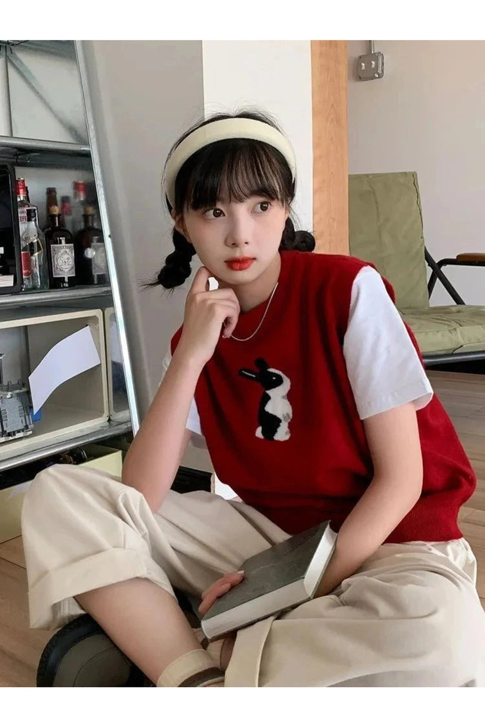 Y2k Rabbit Patch Sweater Vest