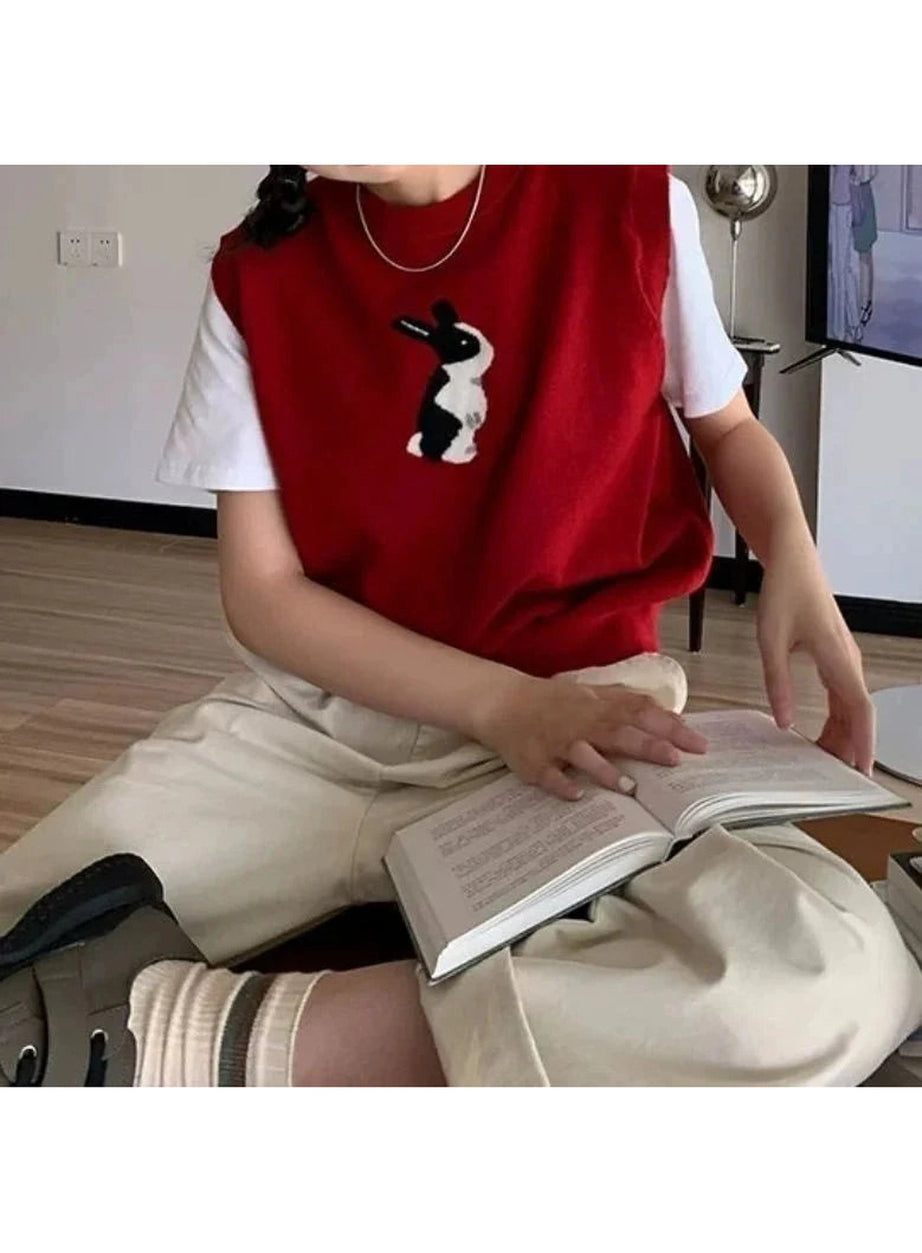 Y2k Rabbit Patch Sweater Vest