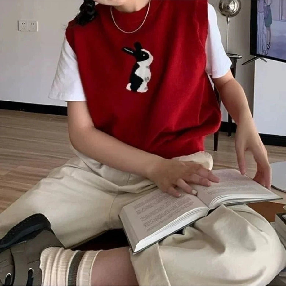 Y2k Rabbit Patch Sweater Vest