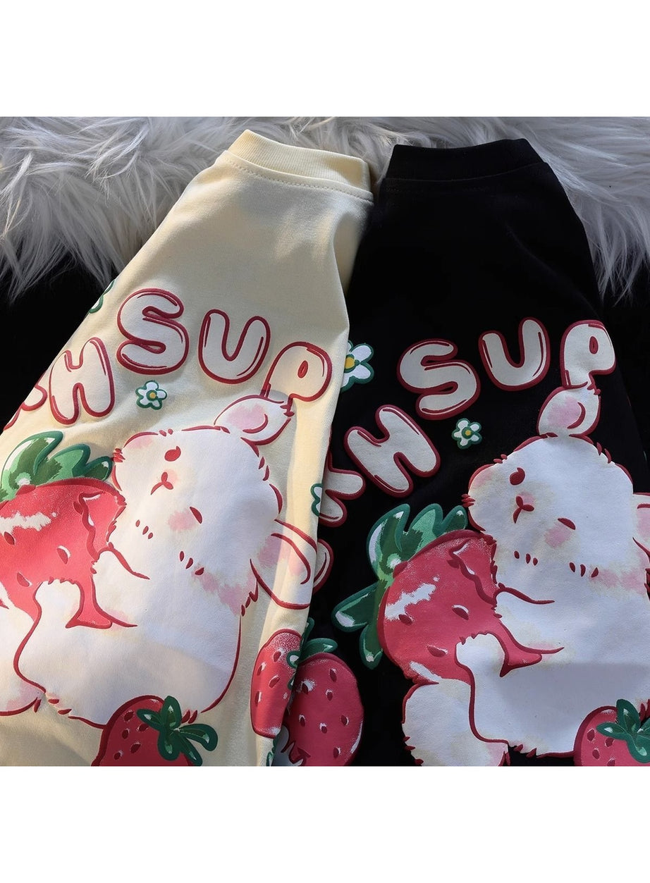 Y2k Rabbit Strawberry Print T-shirt