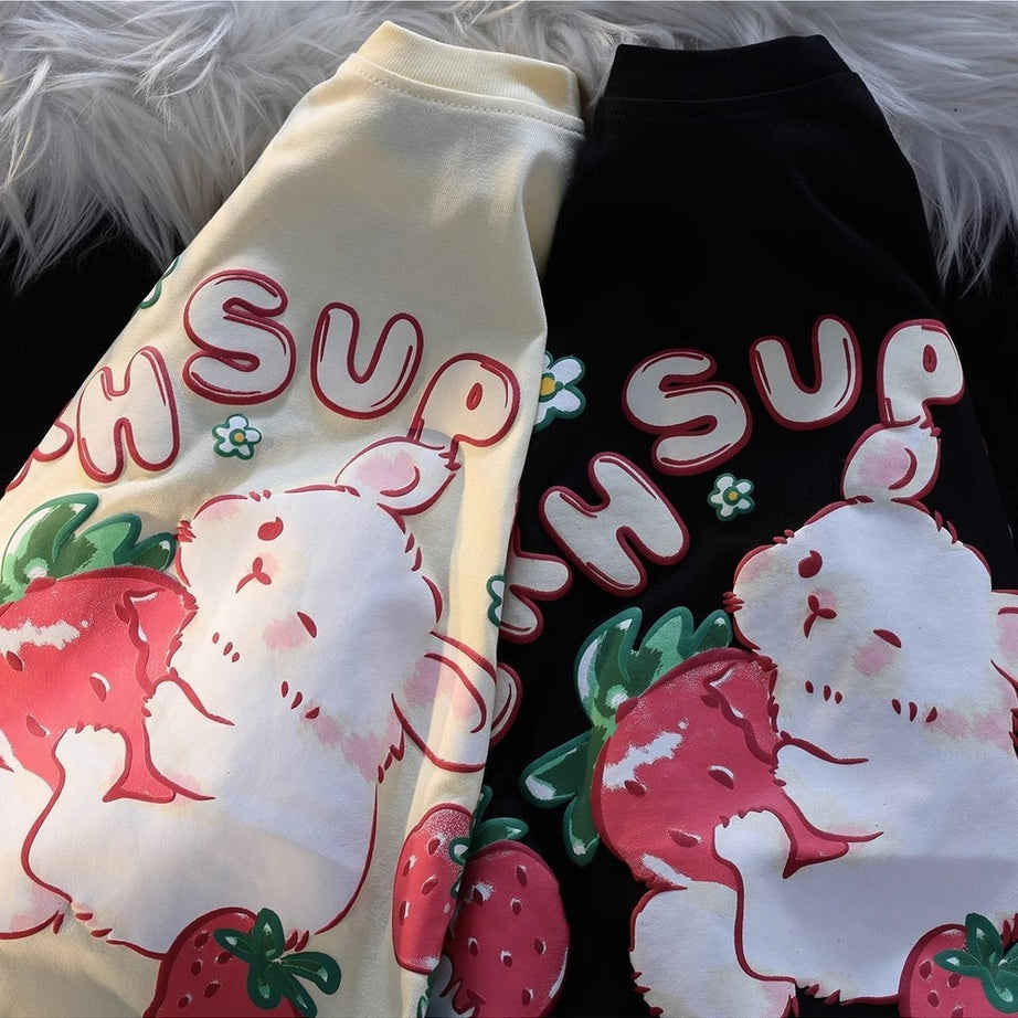 Y2k Rabbit Strawberry Print T-shirt