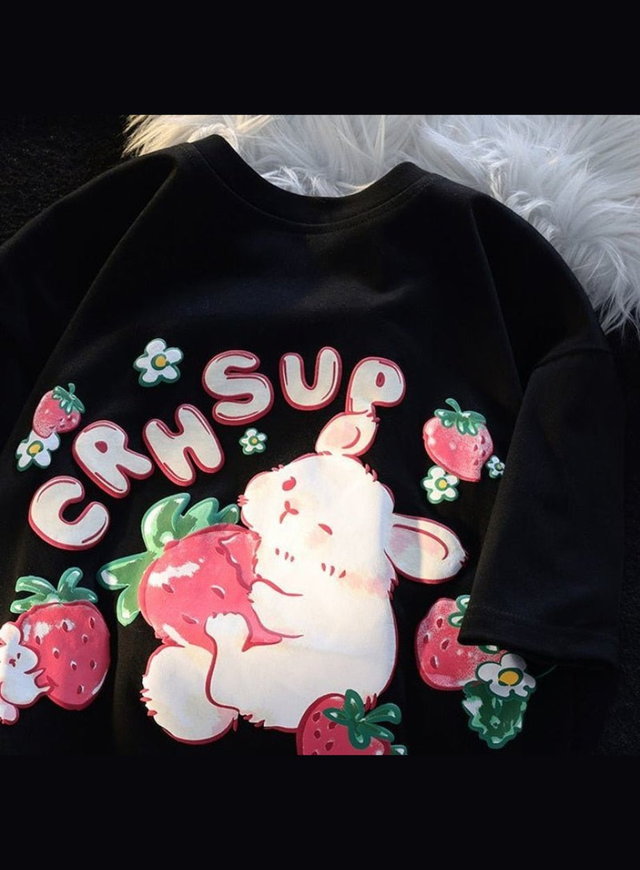 Y2k Rabbit Strawberry Print T-shirt