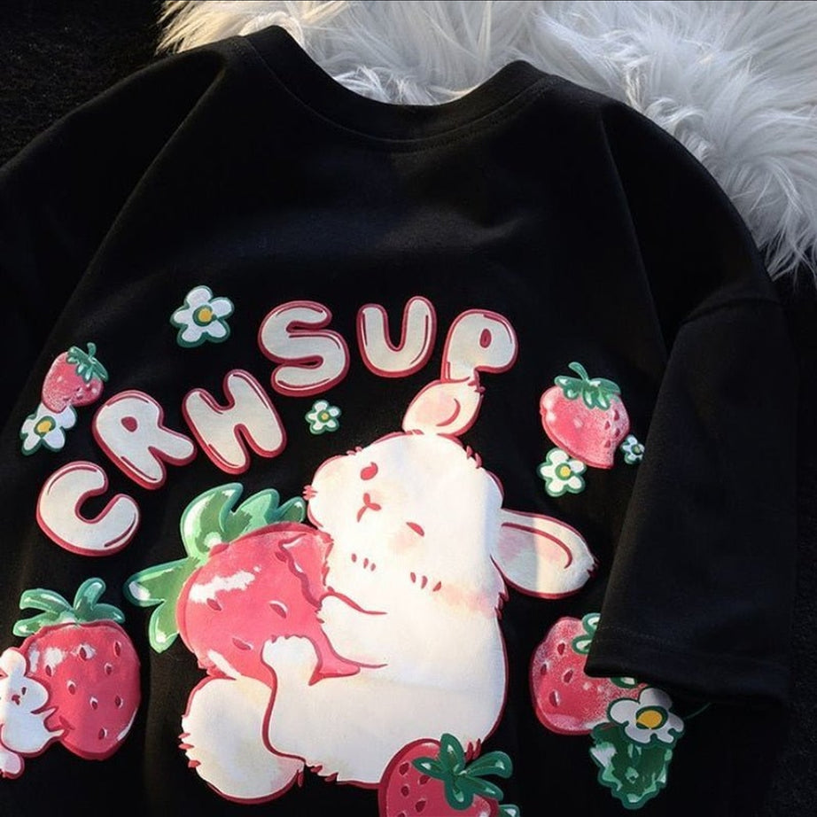 Y2k Rabbit Strawberry Print T-shirt