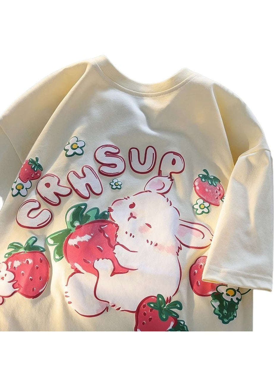 Y2k Rabbit Strawberry Print T-shirt