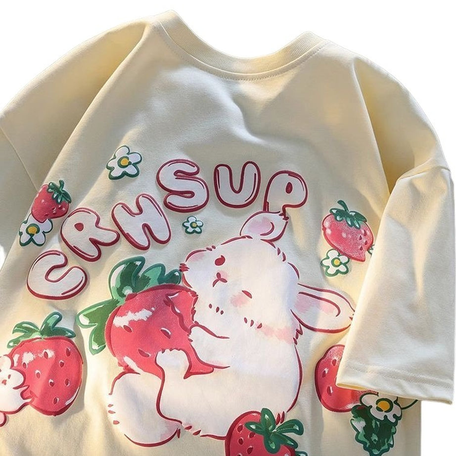 Y2k Rabbit Strawberry Print T-shirt