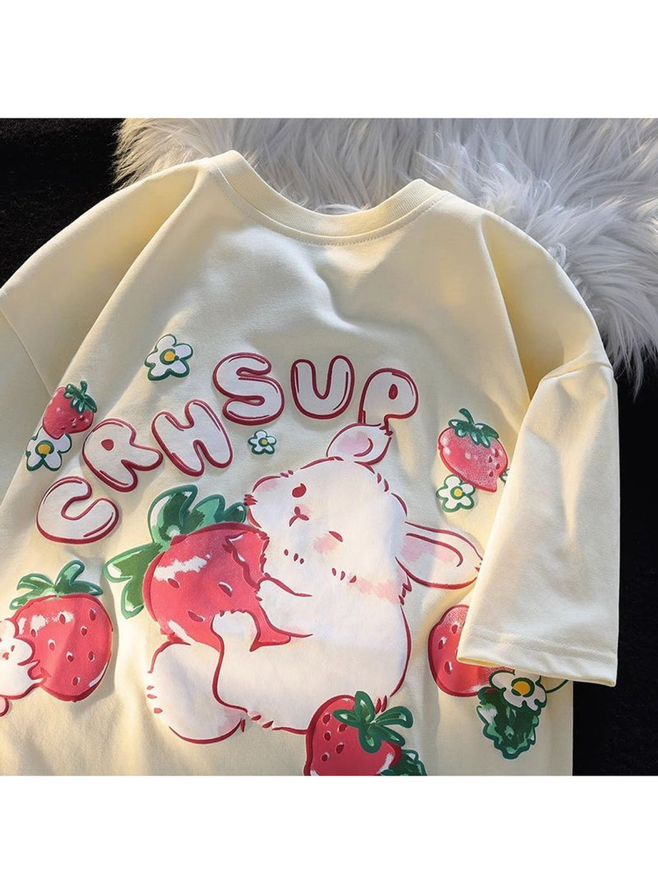 Y2k Rabbit Strawberry Print T-shirt