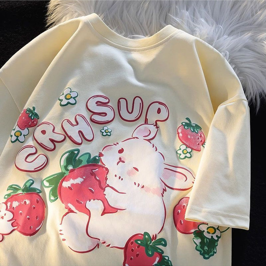 Y2k Rabbit Strawberry Print T-shirt