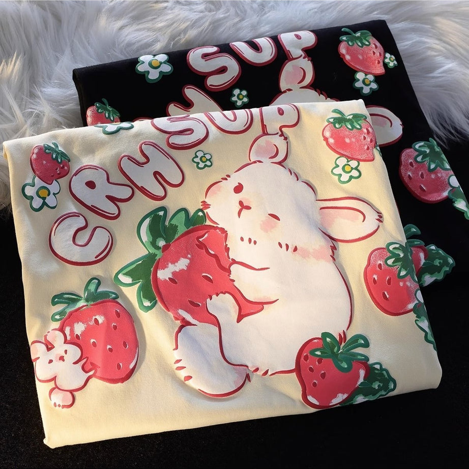 Y2k Rabbit Strawberry Print T-shirt