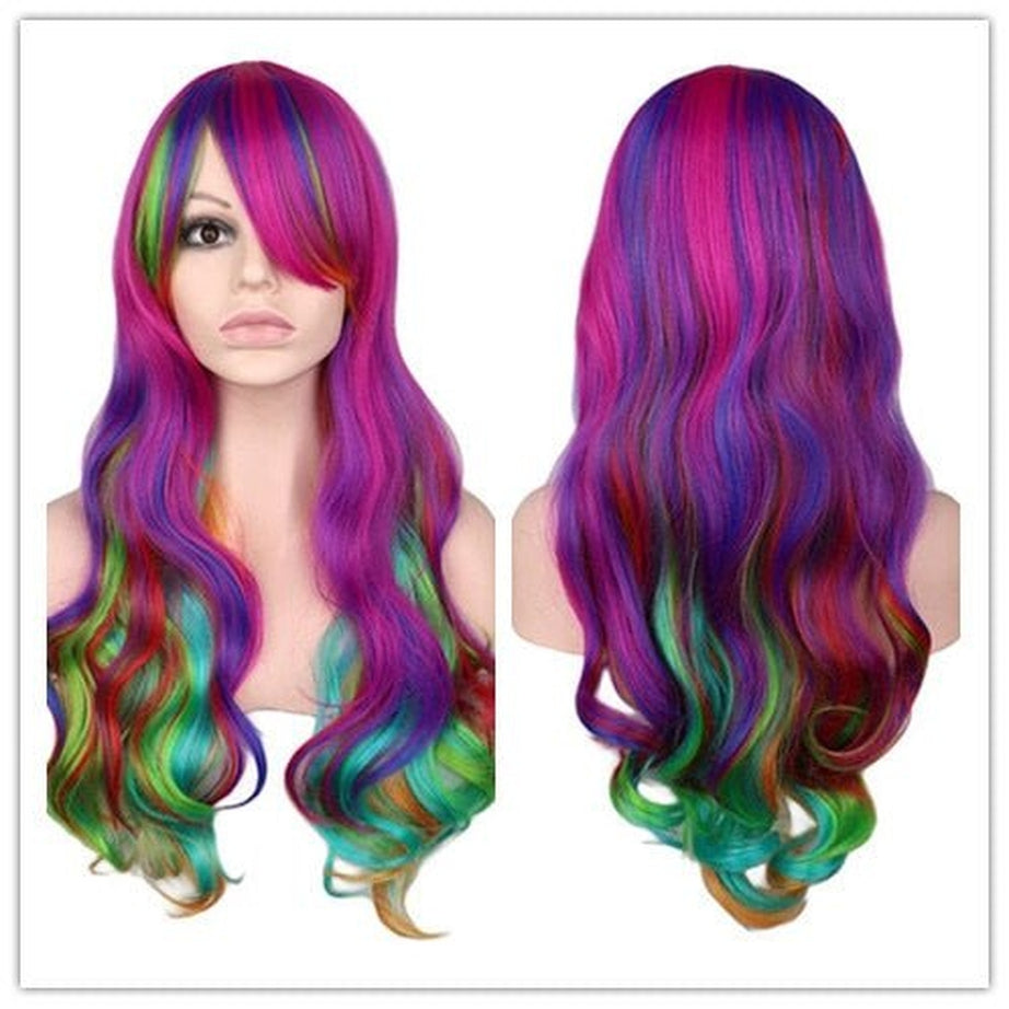 Y2k Rainbow Colorful Long Curly Wig