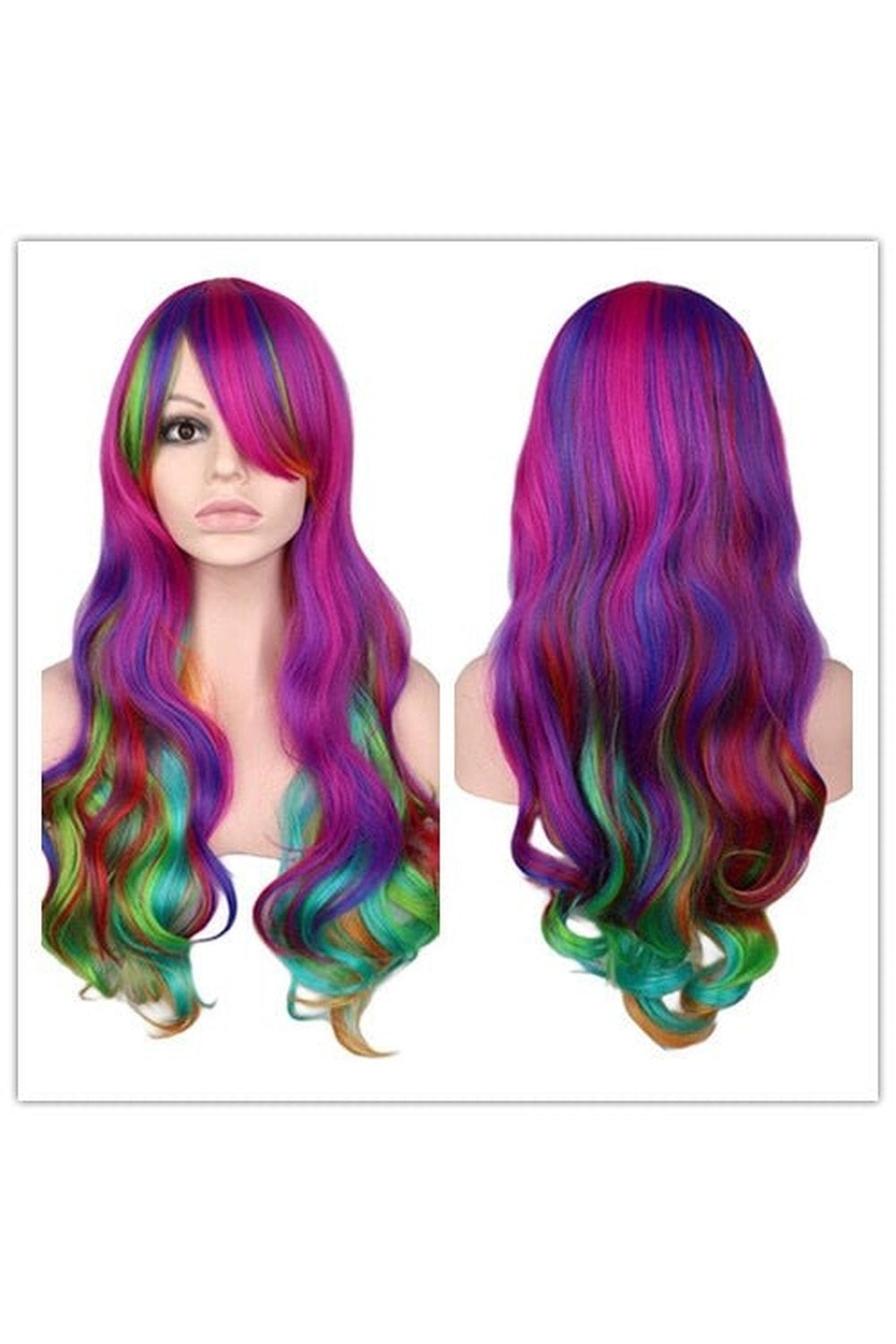 Y2k Rainbow Colorful Long Curly Wig