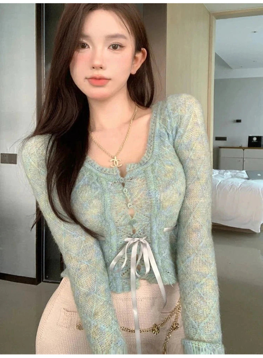 Y2k Rainbow Gradient Lace Cardigan