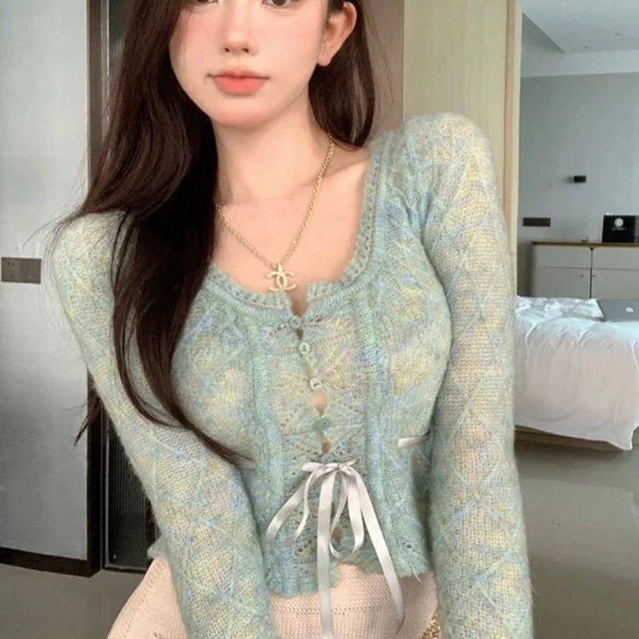 Y2k Rainbow Gradient Lace Cardigan