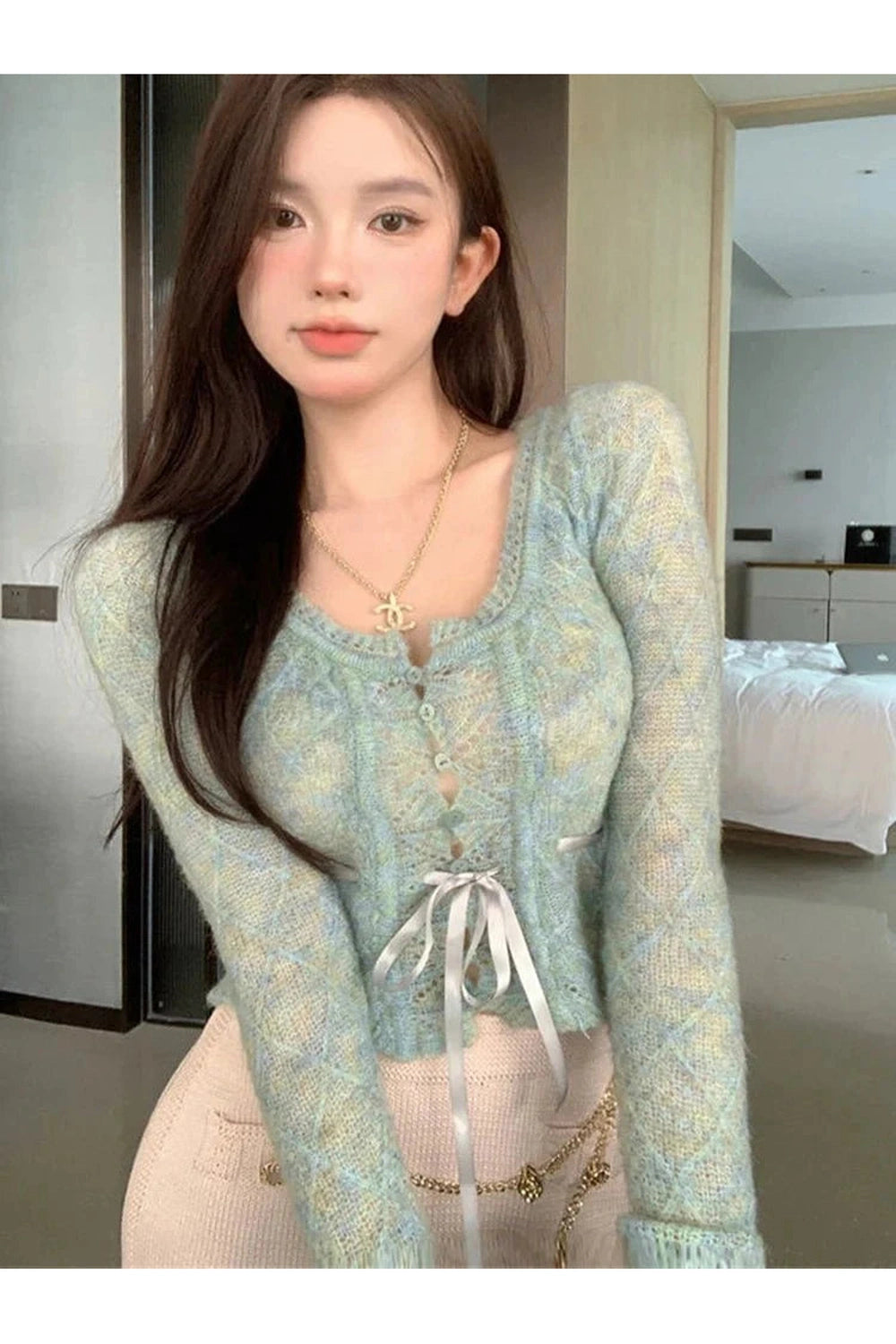 Y2k Rainbow Gradient Lace Cardigan