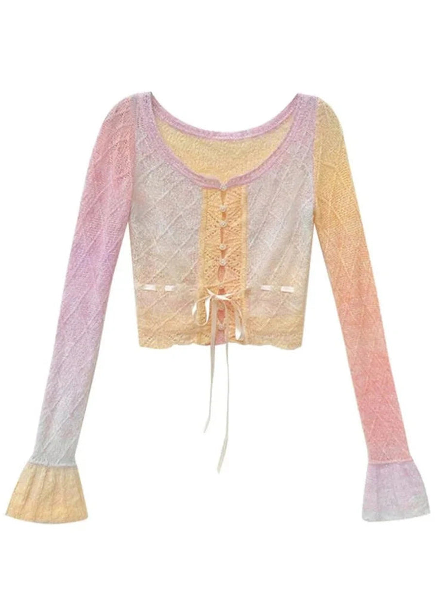 Y2k Rainbow Gradient Lace Cardigan