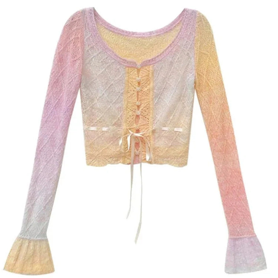 Y2k Rainbow Gradient Lace Cardigan