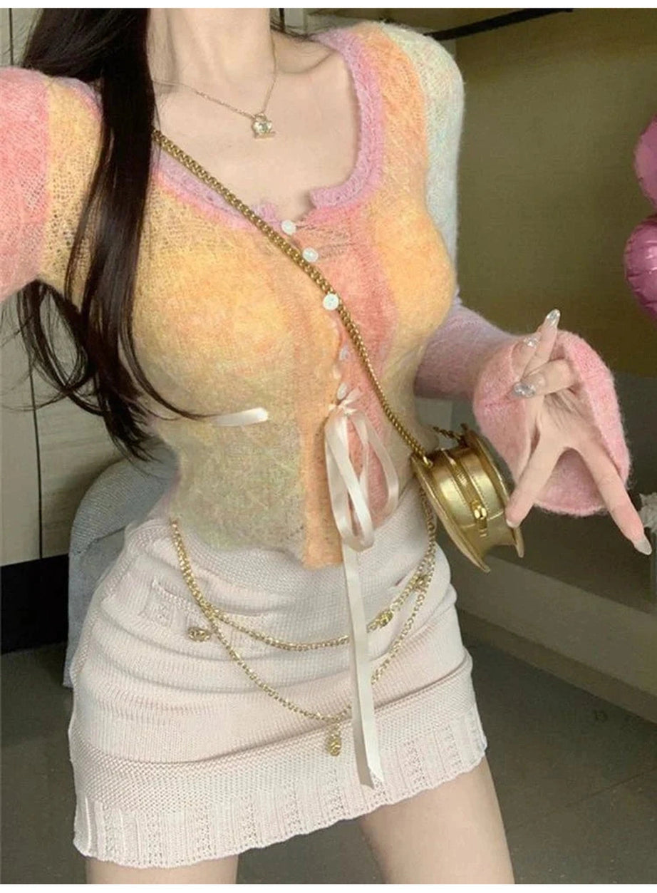 Y2k Rainbow Gradient Lace Cardigan