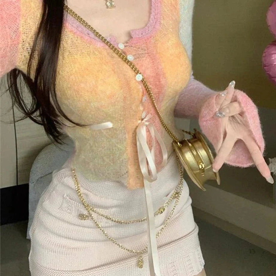 Y2k Rainbow Gradient Lace Cardigan