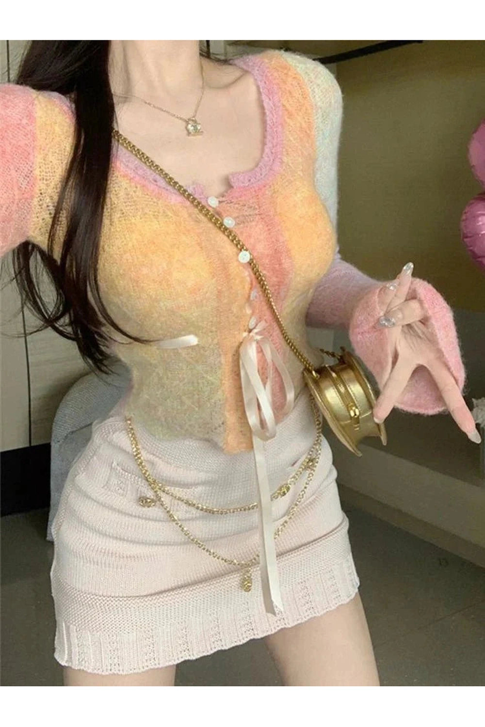 Y2k Rainbow Gradient Lace Cardigan