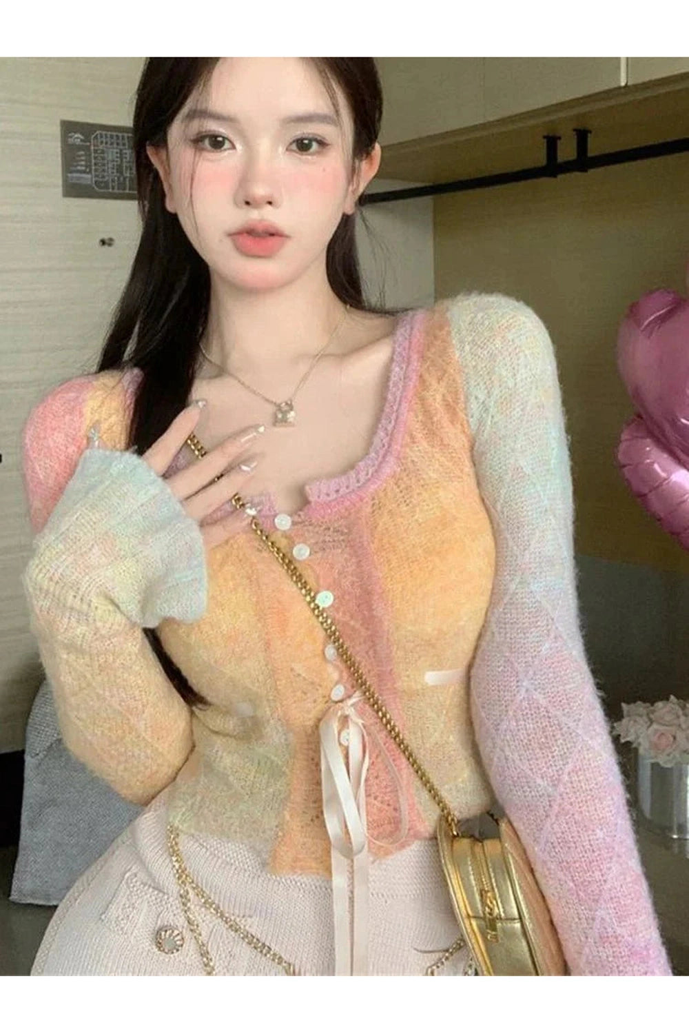 Y2k Rainbow Gradient Lace Cardigan