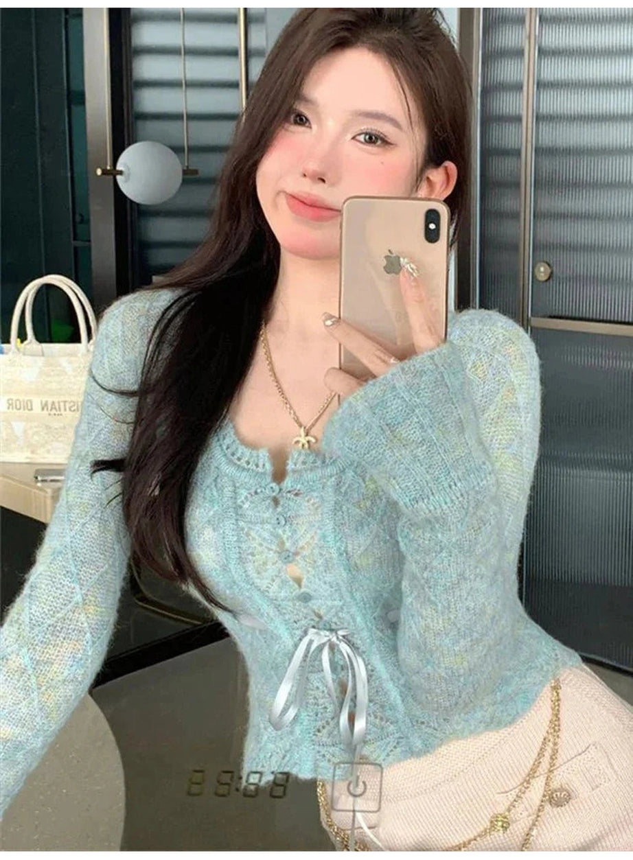 Y2k Rainbow Gradient Lace Cardigan