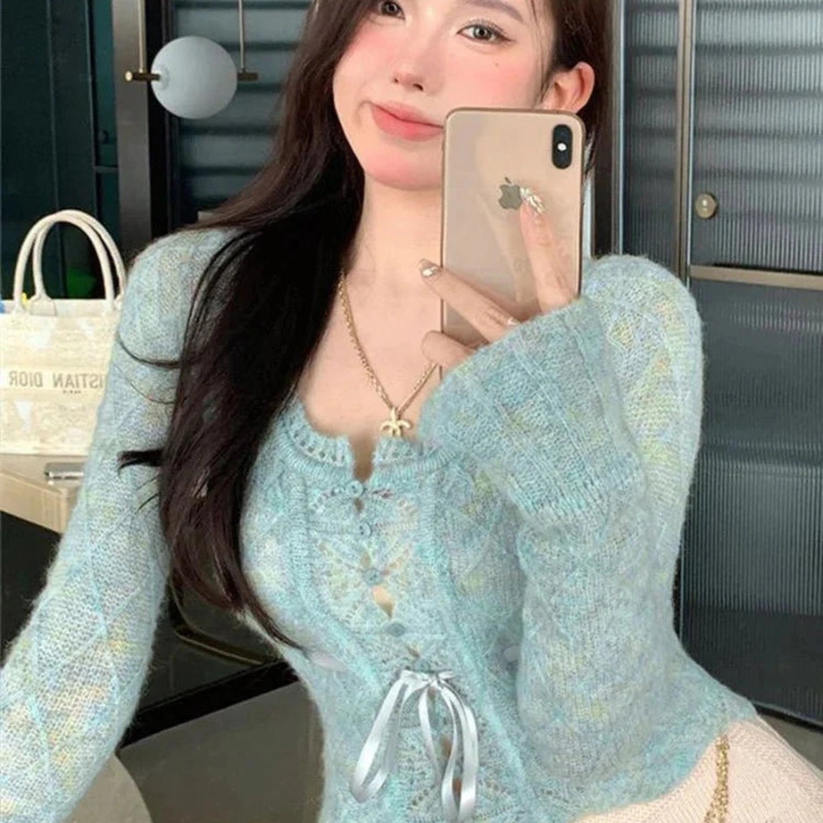 Y2k Rainbow Gradient Lace Cardigan