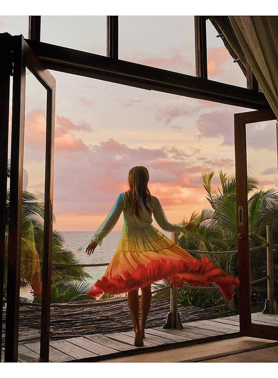 Y2k Rainbow high low dress