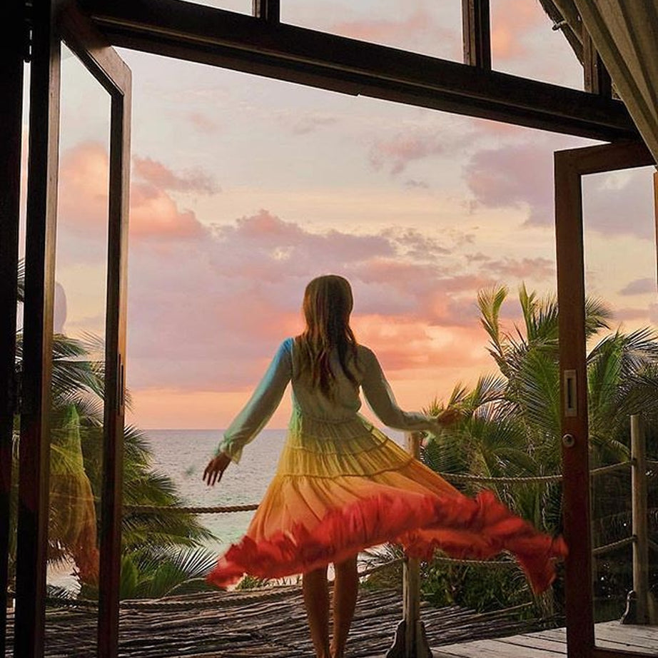 Y2k Rainbow high low dress