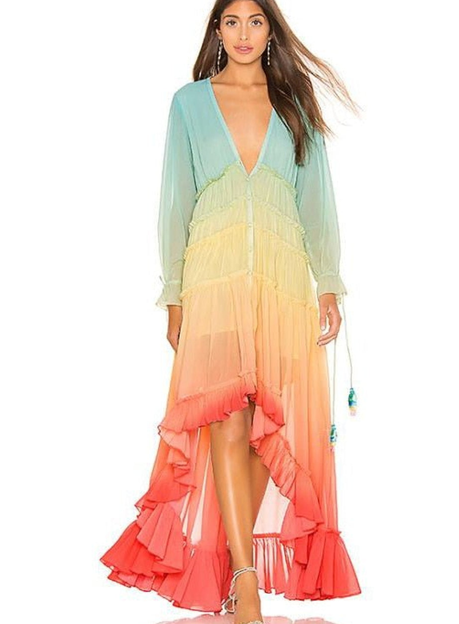 Y2k Rainbow high low dress