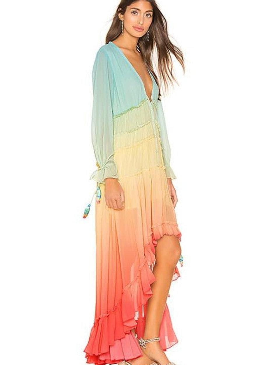 Y2k Rainbow high low dress