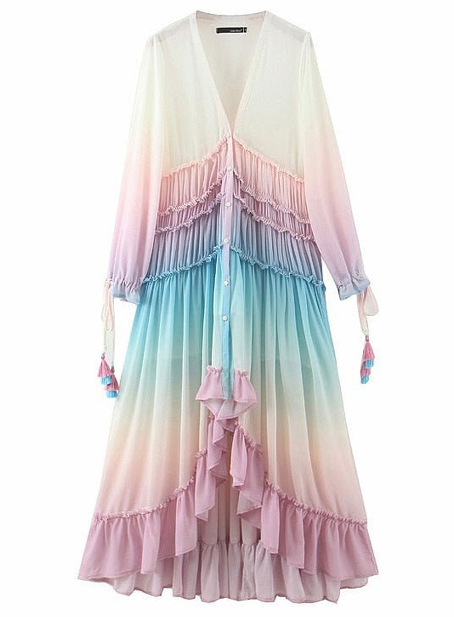 Y2k Rainbow high low dress