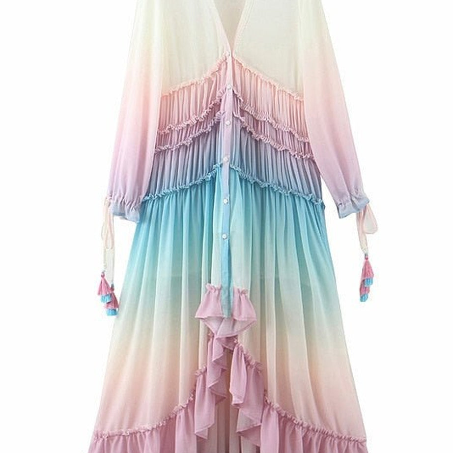 Y2k Rainbow high low dress