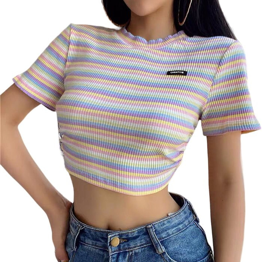 Y2k Rainbow Print Crop Top