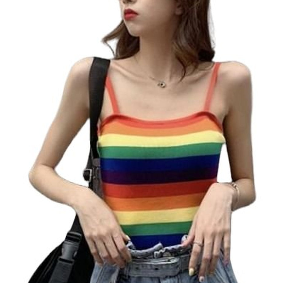 Y2k Rainbow Striped Crop Top