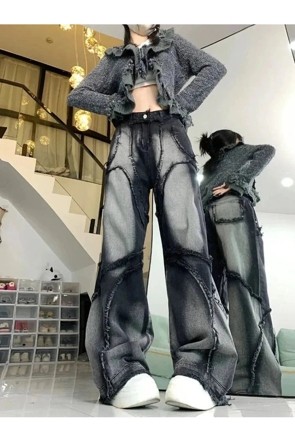 Y2k Raw White High Waisted Jeans