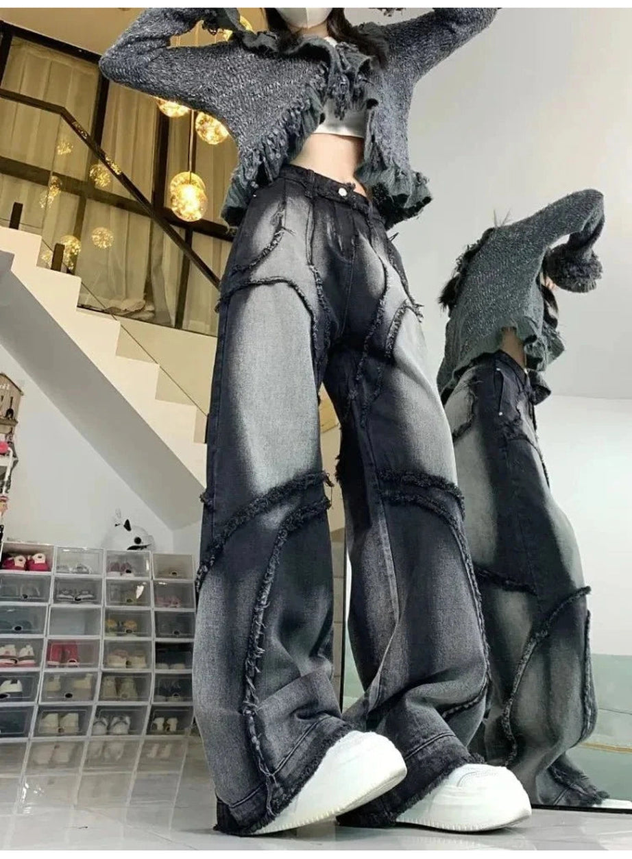 Y2k Raw White High Waisted Jeans