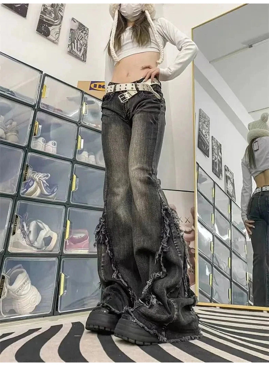 Y2k Rebel Fray Flare Jeans
